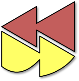 Interlockeded and yellow arrows - redpointing the left and yellow, beneath it, pointing to the right.  The arrows are identical, except that the bottom shadft line of the yellow arrow is curved, instead of straight.