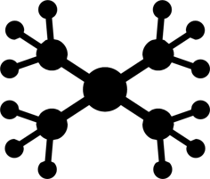 Central  hub with spokes leading to smaller hubs, leading to even smaller nodes