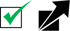 A green check in a black box to the left of the drîm sympol