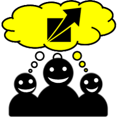 Happy people silhouettes, with Drîm on the brain (thought bubble with the drîm logo in it)
