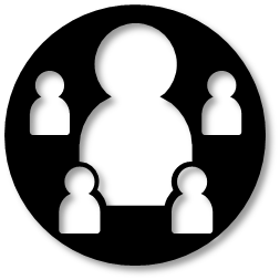 Silhouettes of a main figure with three smaller figures